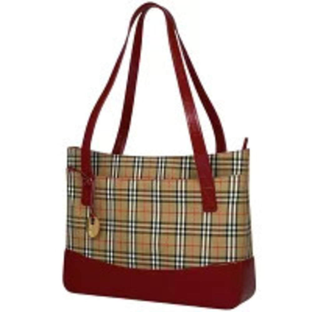 Burberry Nova Check Shoulder Bag Canvas Brown Red